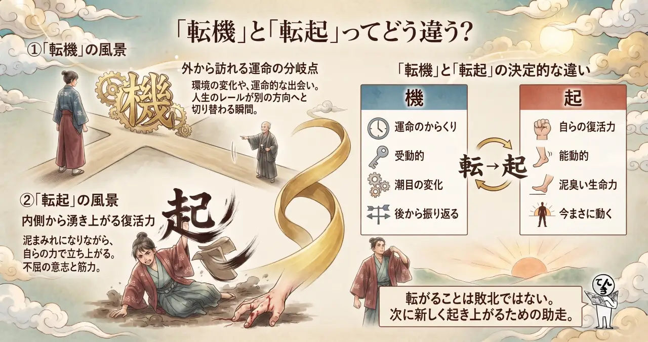 「転機」と「転起」ってどう違う？転んでもただでは起きない、文字が宿す泥臭い生命力のイメージ画像