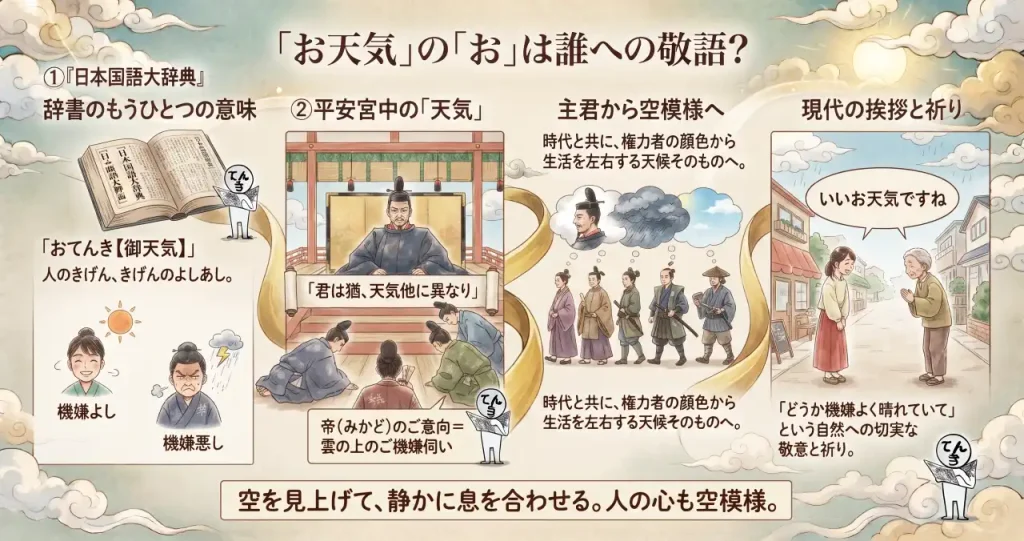 「お天気」の「お」は誰への敬語？辞書をめくって見つかった、雲の上のご機嫌伺いのイメージ画像