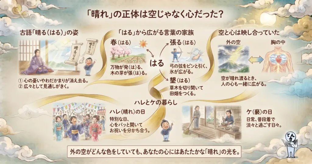 「晴れ」の正体は空じゃなく心だった？古代の「はる」から広がる、優しい言葉のつながりのイメージ画像