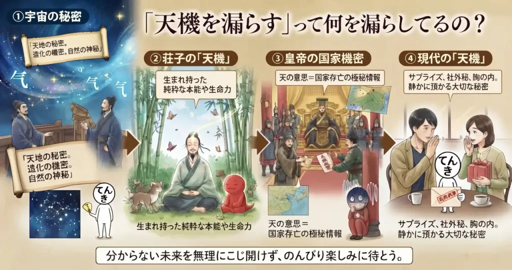 「天機を漏らす」って何を漏らしてるの？辞書をめくって辿り着いた、神様の秘密と国家機密のイメージ画像