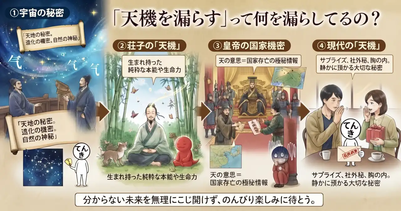 「天機を漏らす」って何を漏らしてるの？辞書をめくって辿り着いた、神様の秘密と国家機密のイメージ画像