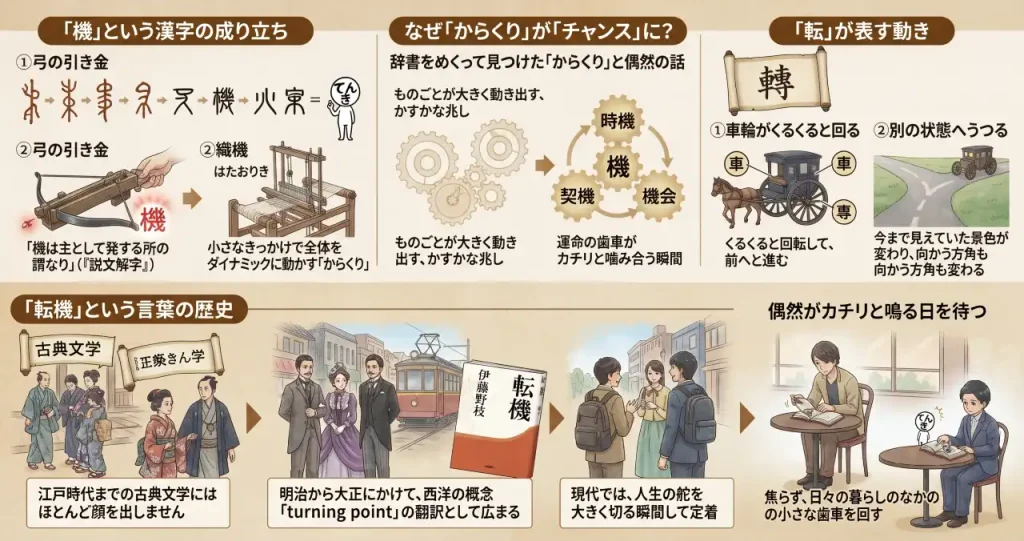 人生の「転機」っていつから言われてる？辞書をめくって見つけた「からくり」と偶然の話のイメージ画像