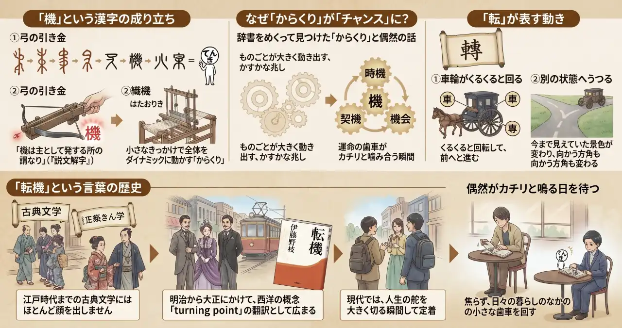 人生の「転機」っていつから言われてる？辞書をめくって見つけた「からくり」と偶然の話のイメージ画像