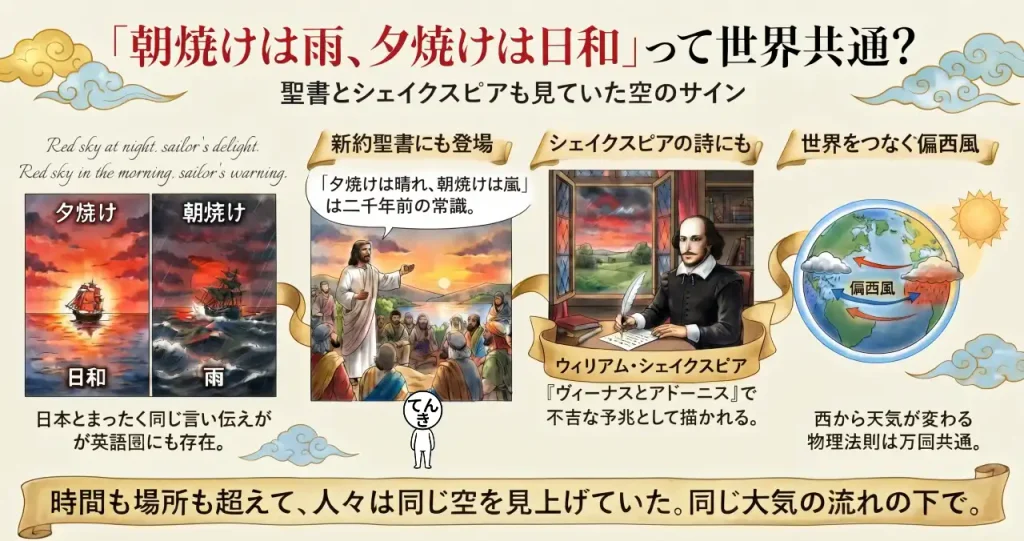 「朝焼けは雨、夕焼けは日和」って世界共通？聖書とシェイクスピアも見ていた空のサインのイメージ画像