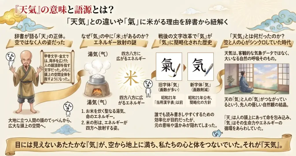 天氣の意味と語源とは？「天気」との違いや「氣」に米が入る理由を辞書から紐解くのイメージ画像